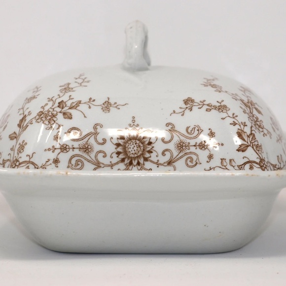 Vintage brown and white  Alfred Meakin Melton England Covered Serving Dish - Picture 7 of 11